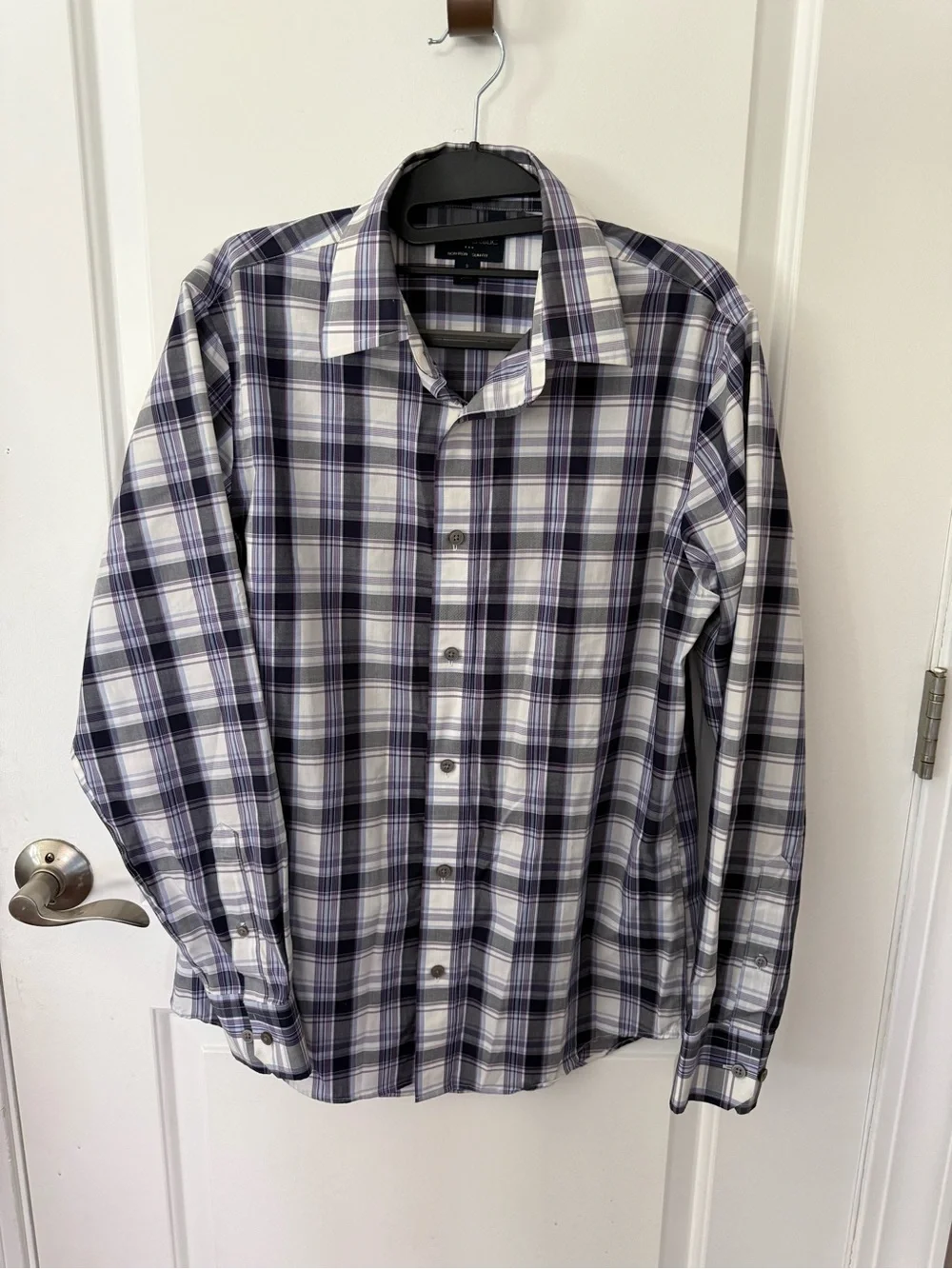 Banana Republic Purple and Gray Plaid Non Iron Slim Fit Shirt - Size S